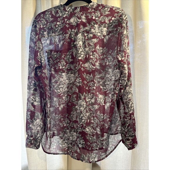 Kut From The‎ Kloth Womens Burgundy Grey Floral Sheer Button Down Shirt L - Picture 4 of 7